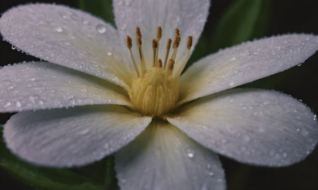 Beautiful white flower with water droplets on the petals.の写真素材