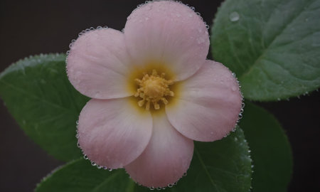 Pink flower with water drops on a dark background, close-upの写真素材