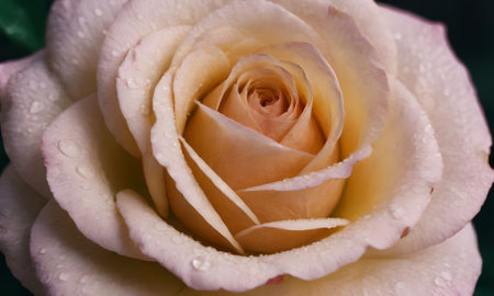Beautiful pink and white rose with water drops on petals.の写真素材