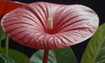 Close up of anthurium flower with water drops on petalsの写真素材