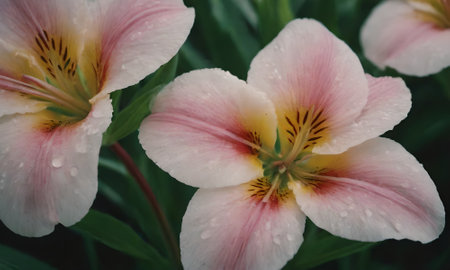 Beautiful lily flowers with raindrops on the petals.の写真素材
