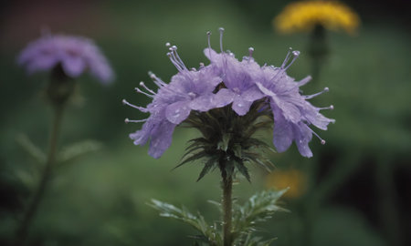 purple flower with water droplets on the petals in the gardenの写真素材