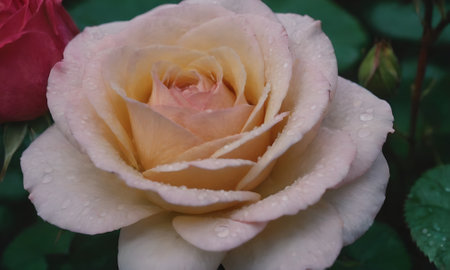 Beautiful pink and white rose with water droplets on petalsの写真素材
