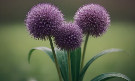 Purple allium flowers in the garden. Close-up.