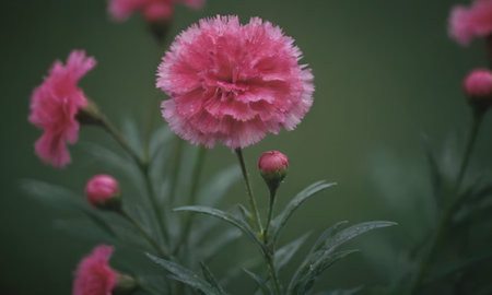 pink carnation flowers in the garden, soft focus, vintage toneの写真素材