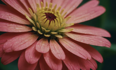 Close up of a pink zinnia flower with water dropletsの写真素材
