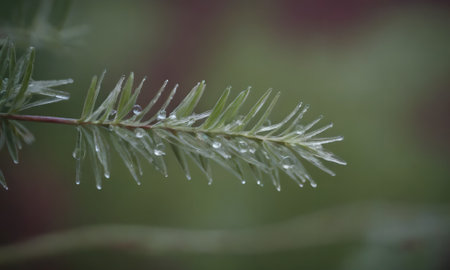 Water droplets on the leaves of cedar tree after the rainの写真素材