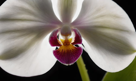 White and purple orchid on a black background. Close-up.の写真素材