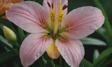 Close up of a flower with morning dew in the morning.の写真素材