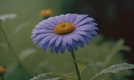 Beautiful blue daisy with raindrops on the petals.の写真素材