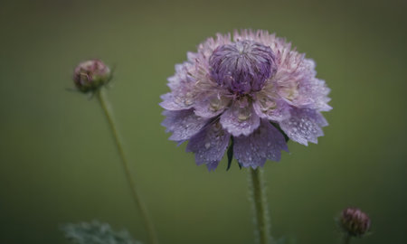 Beautiful purple flower on a green background, close upの写真素材