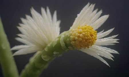 Close up of a white daisy flower with yellow stamensの写真素材