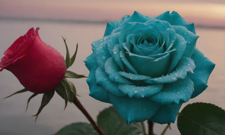 Beautiful roses on the background of the sea. Selective focus.