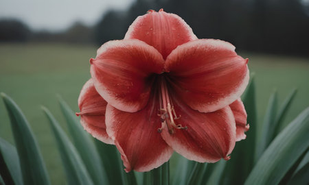 Hippeastrum (Amaryllis) flower in gardenの写真素材