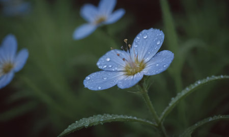 Beautiful blue flower with drops of dew in the morning.の写真素材