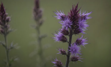 purple flower on a green background, macro photo, shallow depth of fieldの写真素材