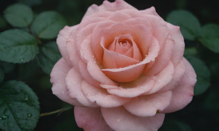 Beautiful pink rose with drops of water on the petals.の写真素材