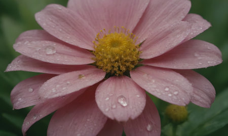 pink daisy flower with water drops on petals closeupの写真素材