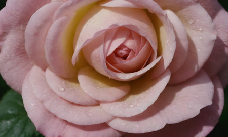 Pink rose with water droplets on petals, close-upの写真素材
