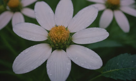 Beautiful white daisies with raindrops on the petalsの写真素材