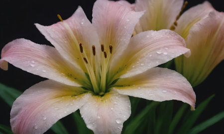 Beautiful lily flower with raindrops on the petals.の写真素材