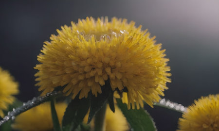 Yellow dandelion flower with water drops on petals, close upの写真素材