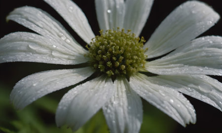 White daisy flower with raindrops on the petals close-upの写真素材