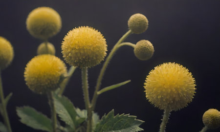 Yellow flowers with black background, soft focus, toned image.の写真素材