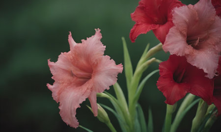 Beautiful gladiolus flowers blooming in the garden, stock photoの写真素材