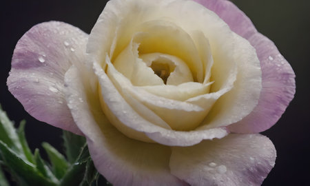 white rose with water drops on the petals, close-upの写真素材