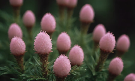 Beautiful pink flowers on a green background, close-up.の写真素材