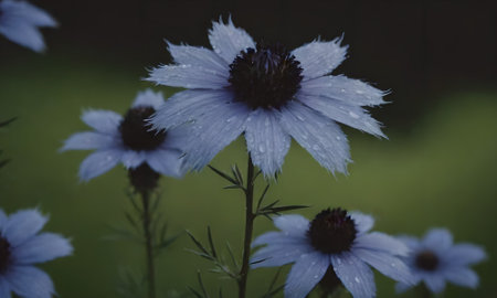 Beautiful blue flowers on a dark background. Selective focus.の写真素材