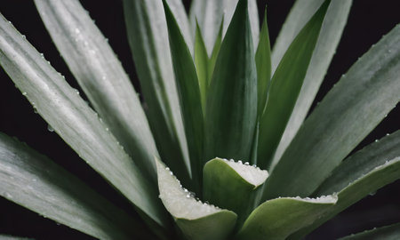 Closeup of aloe vera plant with water drops on leavesの写真素材