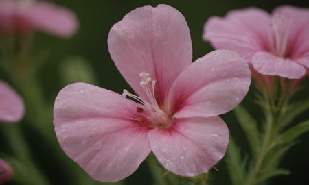 Pink flower with raindrops on the petals, close-upの写真素材