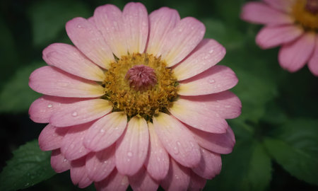 pink flower in the garden with dew dropsの写真素材