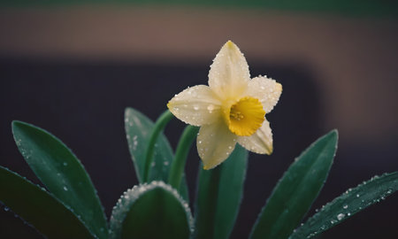 Daffodil flower with water droplets on the petalsの写真素材