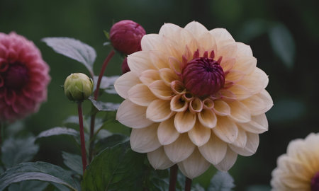 Colorful dahlia flower in the garden. Selective focus.の写真素材