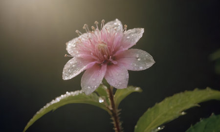 pink hibiscus flower in the morning with dewの写真素材