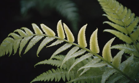 Fern frond with water drops on it, close-upの写真素材