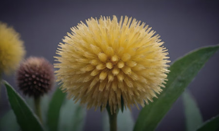 Yellow flower on a dark background. Selective focus. Shallow depth of fieldの写真素材
