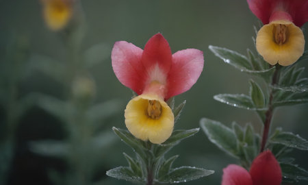 Close up of red and yellow flower in the garden with blur backgroundの写真素材