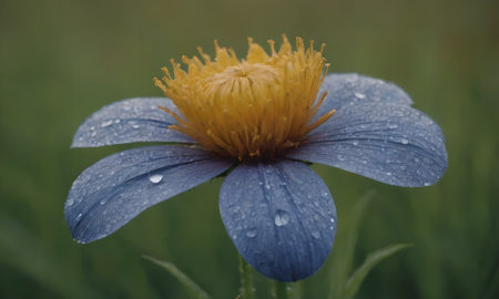 Beautiful blue flower with drops of dew on the petalsの写真素材