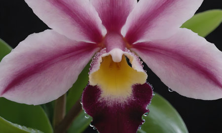 Pink orchid on a black background, close-up, macroの写真素材