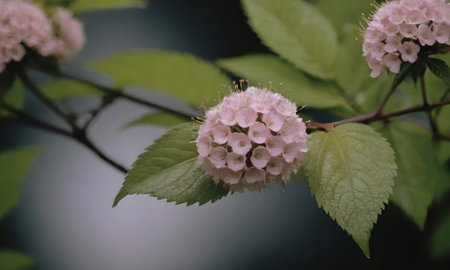 Viburnum opulus, white flowers in the garden.の写真素材