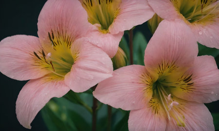 Beautiful pink alstroemeria flowers on a dark background.の写真素材