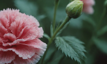 Close up of pink carnation flower in garden. Selective focus.の写真素材