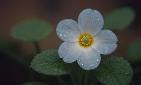 White flower with water droplets on a dark background. Close-up.の写真素材