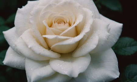 Beautiful white rose with water drops on petals close-upの写真素材