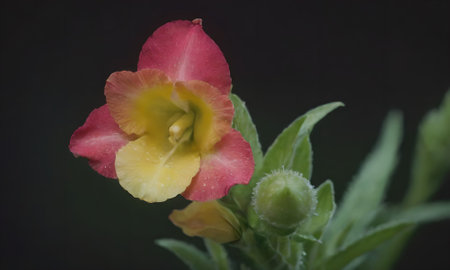 beautiful freesia flower in the garden on a dark backgroundの写真素材