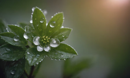 Water drops on a green leaf in the morning. Shallow depth of field.